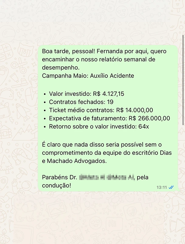 Mensagem de cliente sobre reunião de fechamento