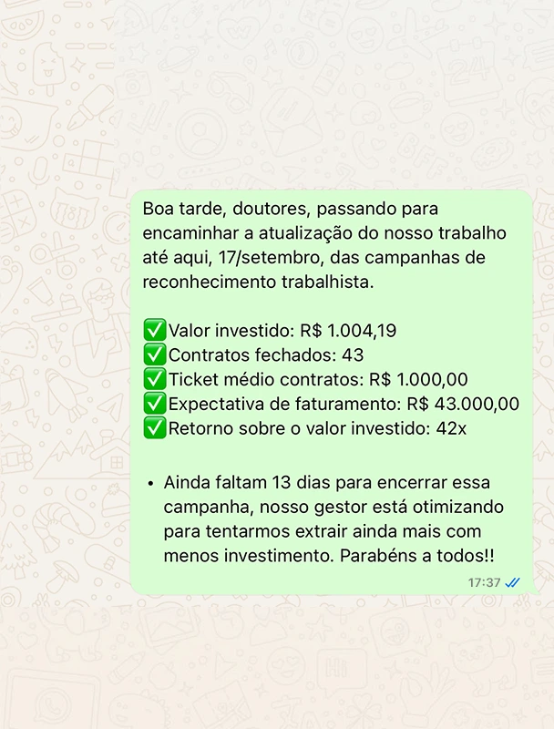 Mensagem de cliente sobre relatórios